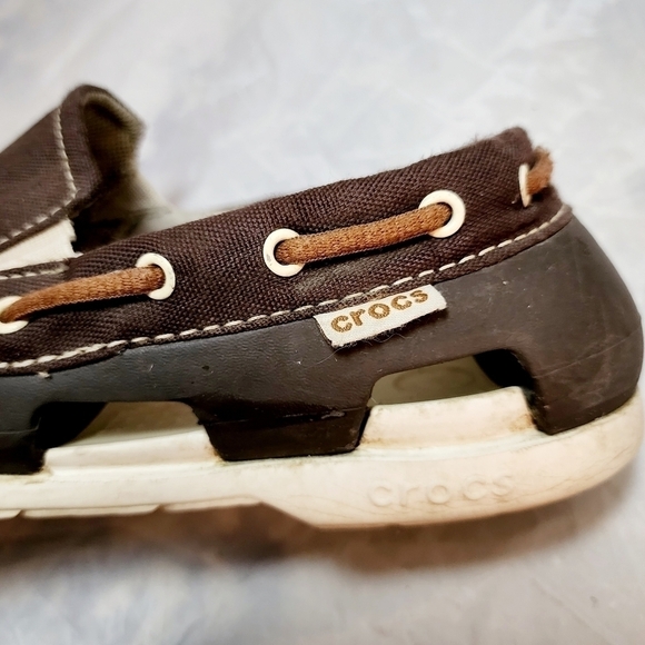 Crocs Beach Line Slip-On Boat Shoe Men's 9 Brown Canvas Rubber Sole Breathable - Picture 9 of 12